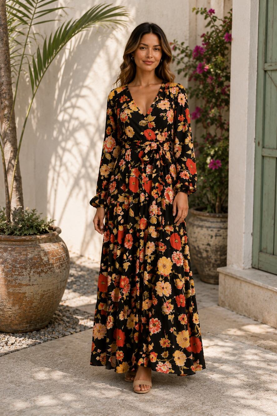 Petal & Pup Floral Maxi Wrap Dress Black Floral Size S| Worn Once